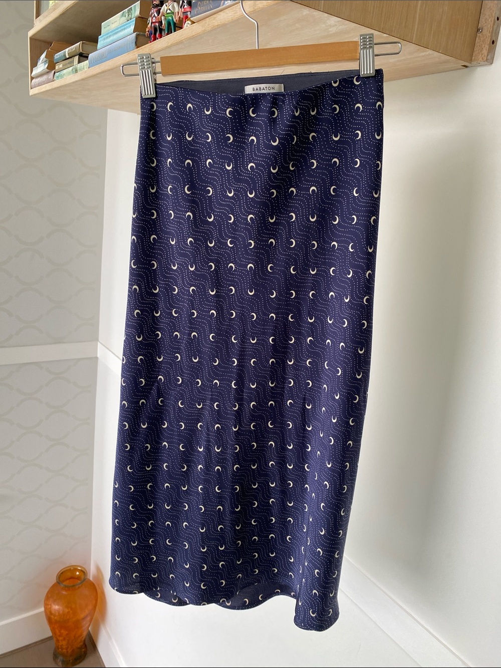 Babaton Navy Midi Skirt with half moon Crescent Motif